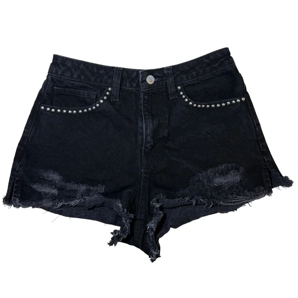 Forever 21 Premium Studded Black Denim Shorts | Size 26 | Y2K Festival